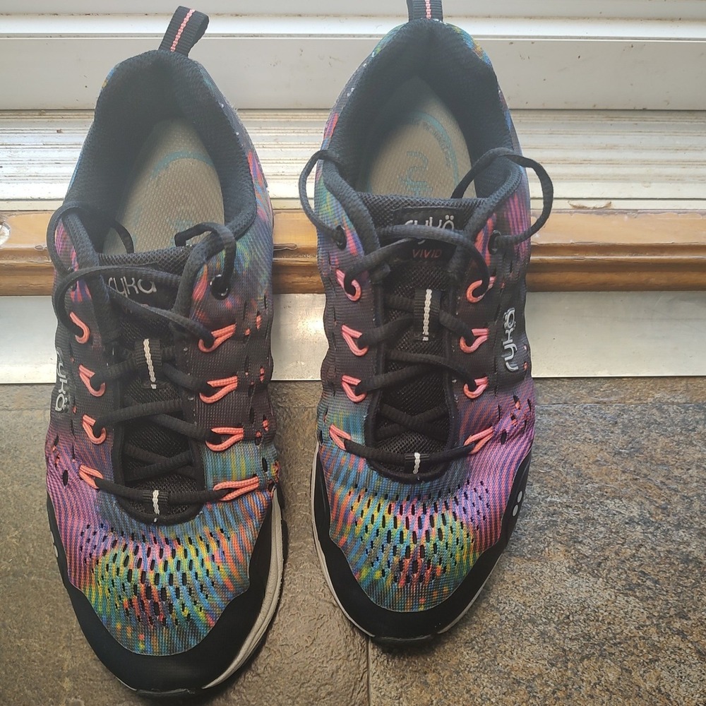 Ryka Vivid RZX Womens Training Shoes Black Multi Rainbow Mesh Sneakers RE-ZORB